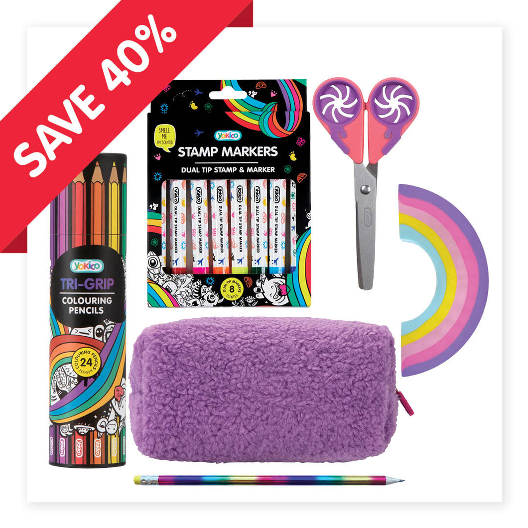 GP2509 - Purple Sherpa Cosy Pencil Case & Colouring Pencils (24 pack) Set