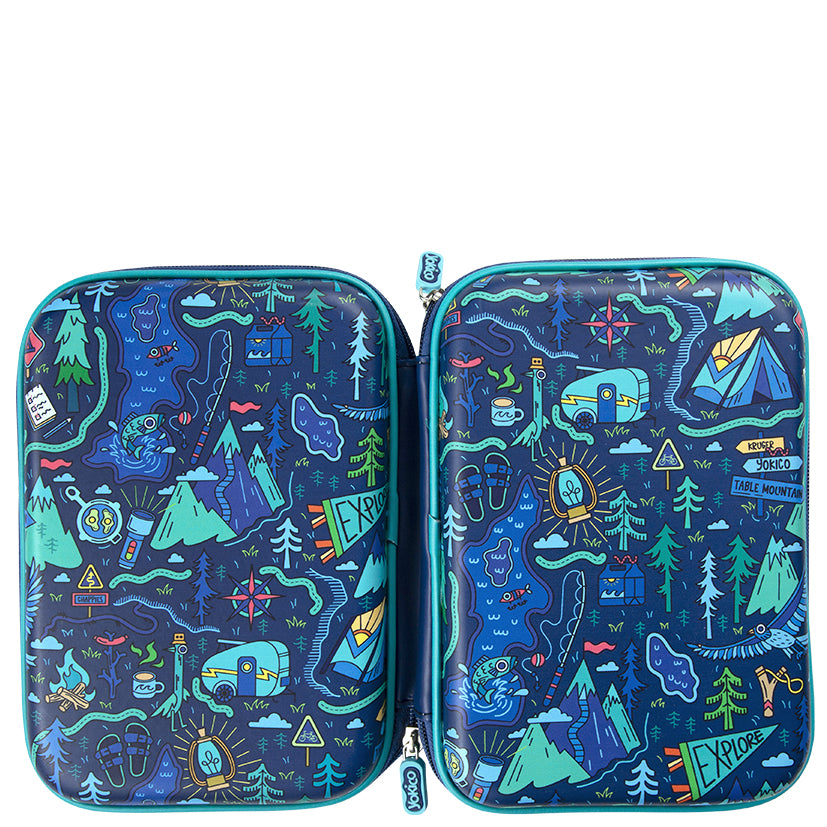 Blue Yoki Explorers Dbl Hardshell Pencil Case
