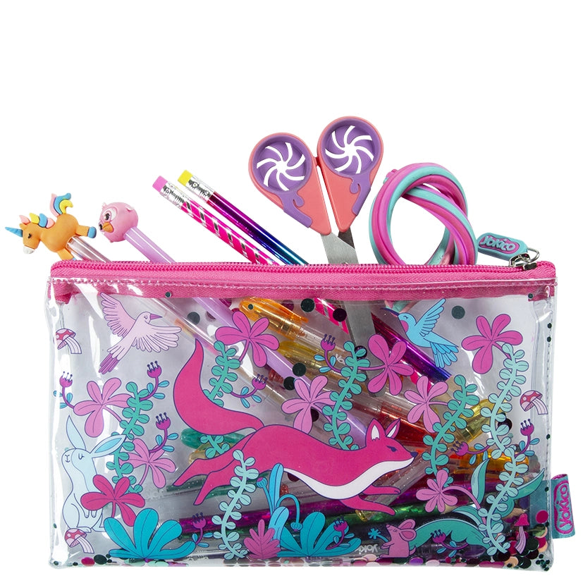 Pink Fantastical Forest Glitter Filled Pencil Case