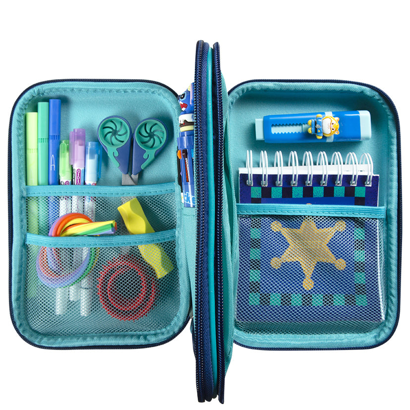 Blue Yoki Explorers Dbl Hardshell Pencil Case