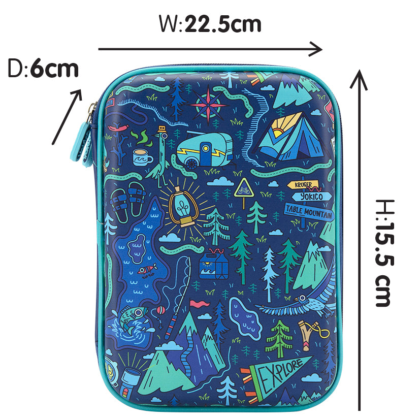 Blue Yoki Explorers Dbl Hardshell Pencil Case