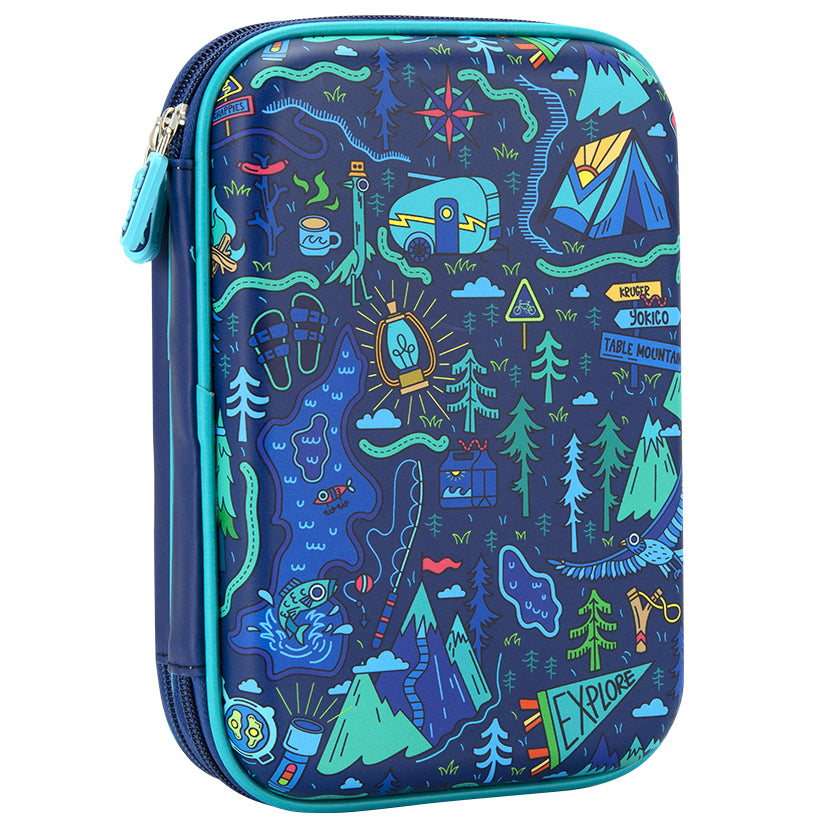 Blue Yoki Explorers Dbl Hardshell Pencil Case