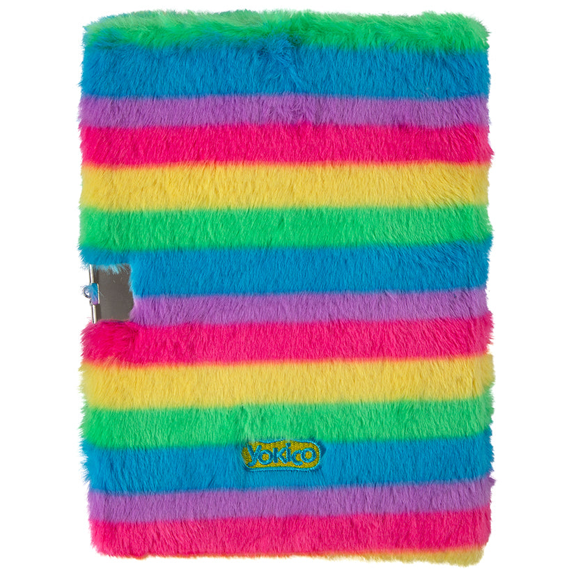 Rainbow Cat Fluffy Lockable Journal