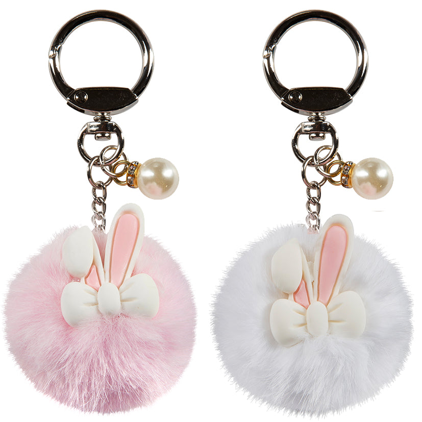 Bunny Ear Pom Pom Keychain