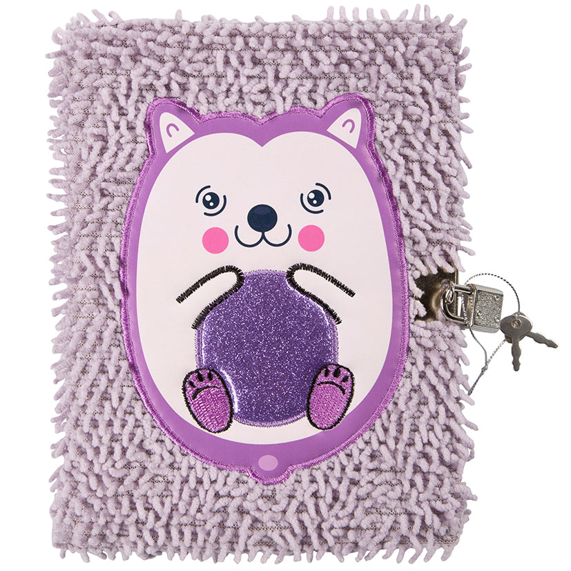 Lilac Hedgehog Fluffy Lockable Journal