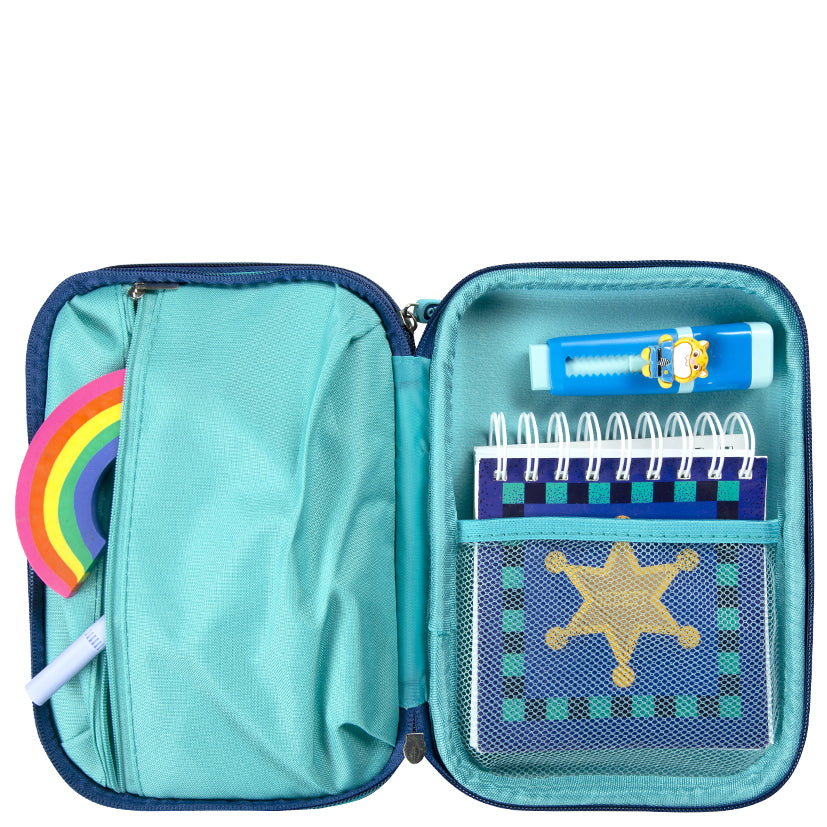 Blue Yoki Explorers Dbl Hardshell Pencil Case