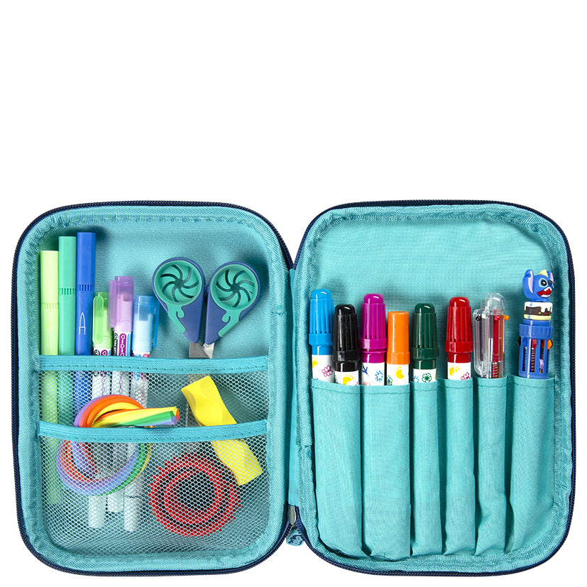 Blue Yoki Explorers Dbl Hardshell Pencil Case