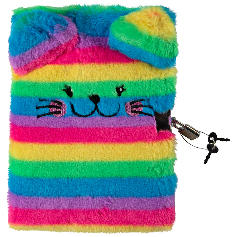 Rainbow Cat Fluffy Lockable Journal