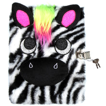 Load image into Gallery viewer, Zebra Fluffy Lockable Journal